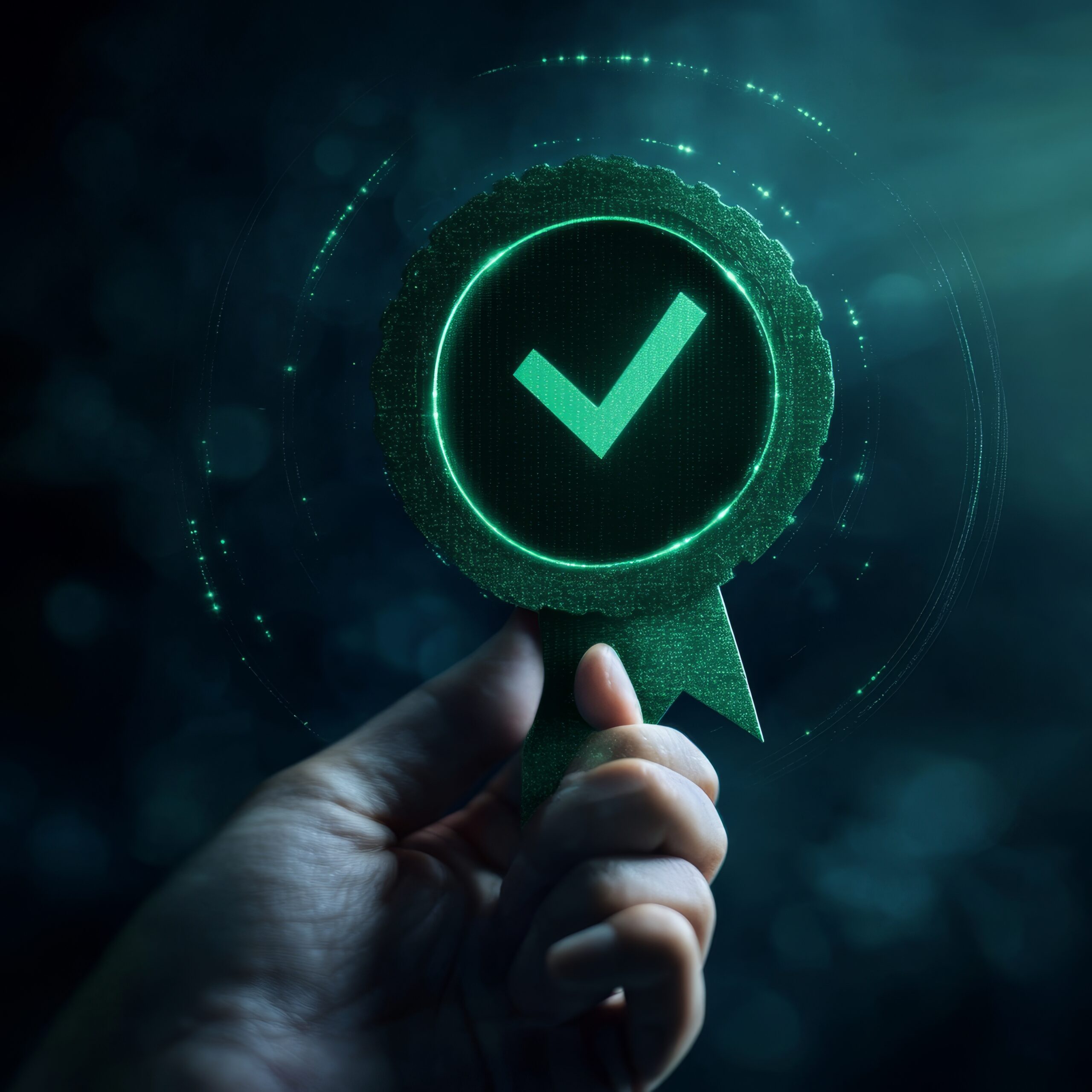 abstract business person holding virtual green element scaled